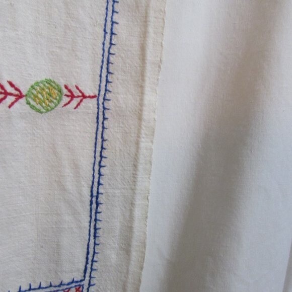 HAND SEWN VINTAGE TABLE RUNNER FLOWERS BLUE YELLOW RED GREEN - Picture 11 of 11